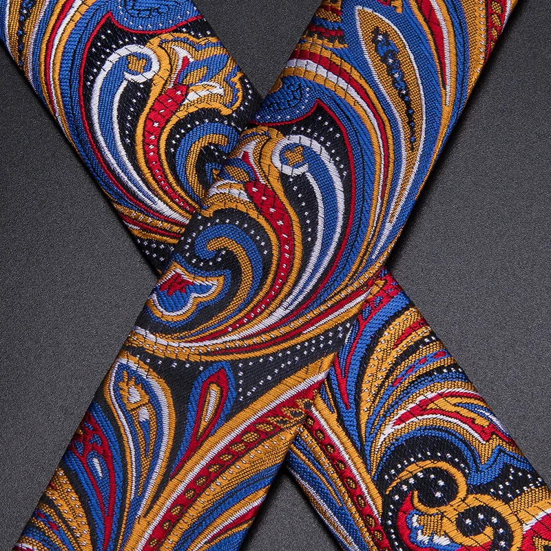 Hi-Tie, шелковые, для взрослых, мужские подтяжки, набор, кожа, металл, 6 зажимы подтяжек, золотой, коричневый, Пейсли, Роскошные, мужские, эластичные, свадебные подтяжки