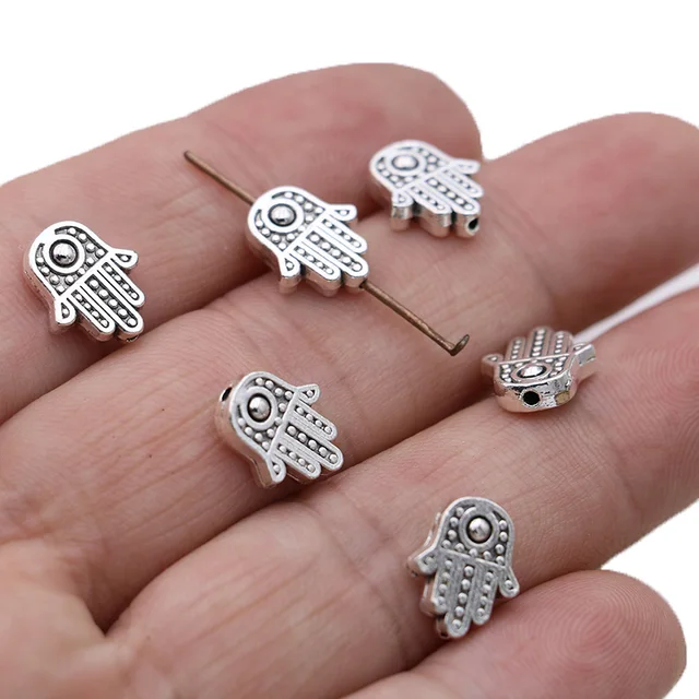 Gold Color Fatima Hand Loose Spacer Beads for Jewelry Making Bracelet Necklace DIY Accessories Handmade Craft 20PCS silver