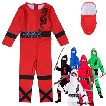 

Kids Ninjago Jumpsuits Cosplay Costume Halloween Party Dress Up Boys Girls Superhero Ninja Performance Bodysuit Sets 3-7T E41K75