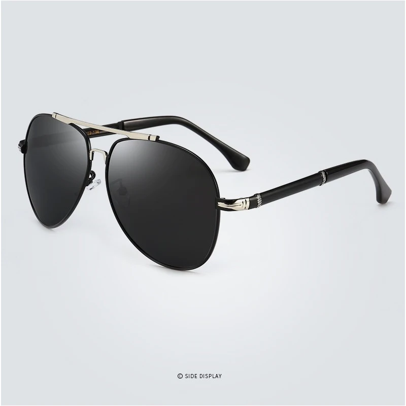 Роскошные фирменные дизайнерские оригинальные солнцезащитные очки, мужские Поляризованные овальные винтажные мужские солнцезащитные очки из сплава, очки для вождения, зеркальные очки - Цвет линз: black silver-black