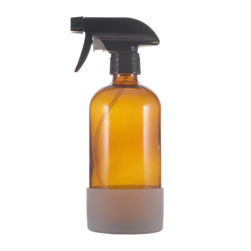 2 Pack Reusable Empty 500ml Amber Clear Glass Spray Bottle Silicone Sleeve 16 OZ Refillable Container With Black Trigger Sprayer-5