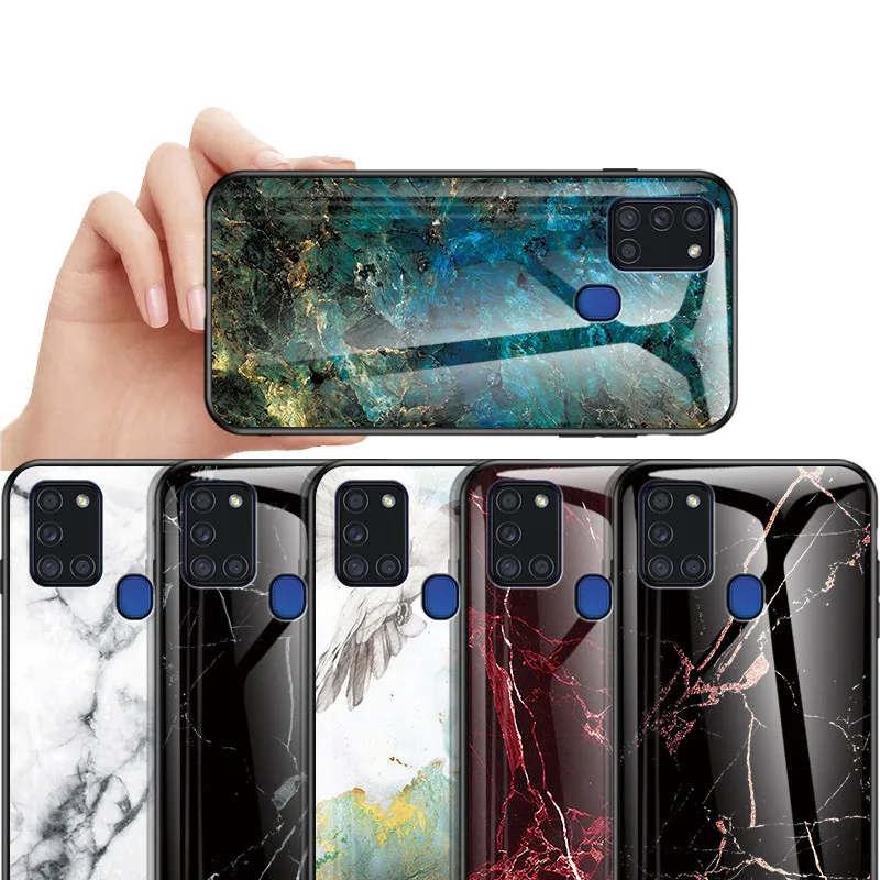 Мраморный чехол из закаленного стекла для телефона Samsung Galaxy A21S A 21 S прочный