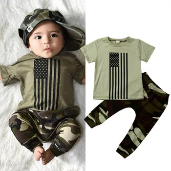 

Summer Toddler Baby Boy Clothes Tops T-Shirt Camo Long Pants Outfits Sunsuit Sport