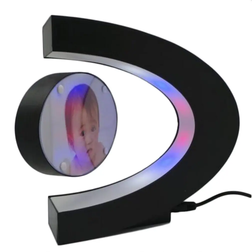 

C shape Electronic Magnetic Levitation Floating Globe Photo Frame Blue light US Plug Birthday Gift Xmas Decor Wedding Gift