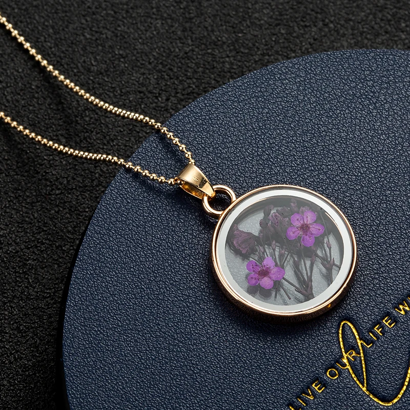 Collar con colgante redondo de cristal para mujer, colgante redondo de flor seca Natural auténtica a la moda, abalorio, regalo, joyería al por mayor, 2022 ► Foto 3/6