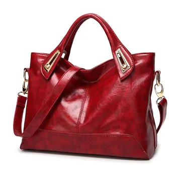 

SDN new European and American retro ladies handbag, solid color oil wax PU crossbody bag, casual large capacity female handbag