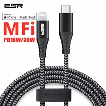 ESR USB C к Lightning MFi Сертифицированный PD Быстрая зарядка 1 м 2 м type C кабель для зарядки данных для iPad iPhone 11 Pro XR XS Max X Plus