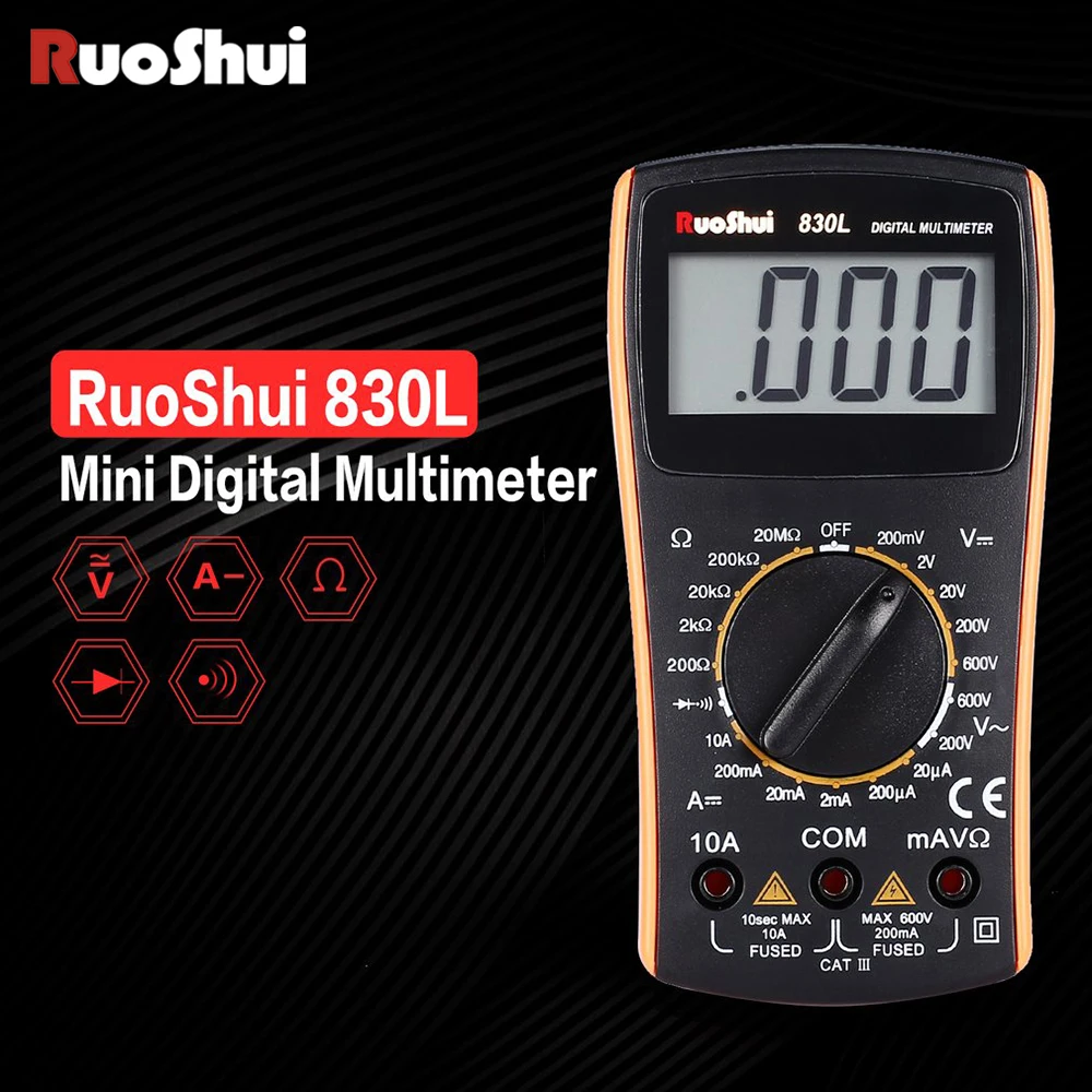 RuoShui мини-мультиметр тестер напряжения тока Измеритель сопротивления ЖК-дисплей Вольтметр с подсветкой амперметр с зондом Цифровые мультиметры