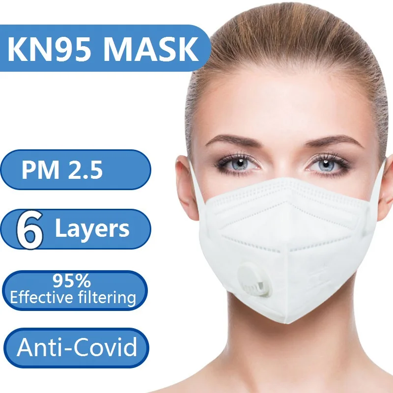 

Kn95 Mask With Valve 6 Layers filter Anti Virus Fog Anti Dust Particles Face Masks PM2.5 Unisex KN 95 Mouth Mask Fast Ship