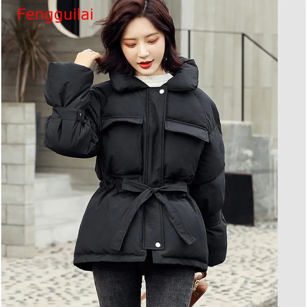 

Autumn Winter Coat Women 2019 Casual Slim Solid Standing Collar Coat Jackets Female Warm Plus Size Pockets Belt Outwear Parkas