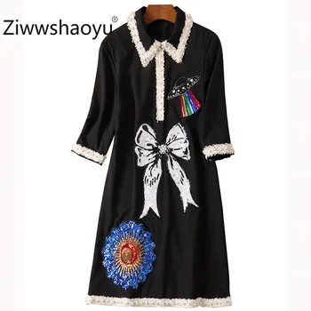 

Ziwwshaoyu Runway Designer Women's Mini Dresses Vintage Beaded Sequins Pattern Decoration Leisure Dress