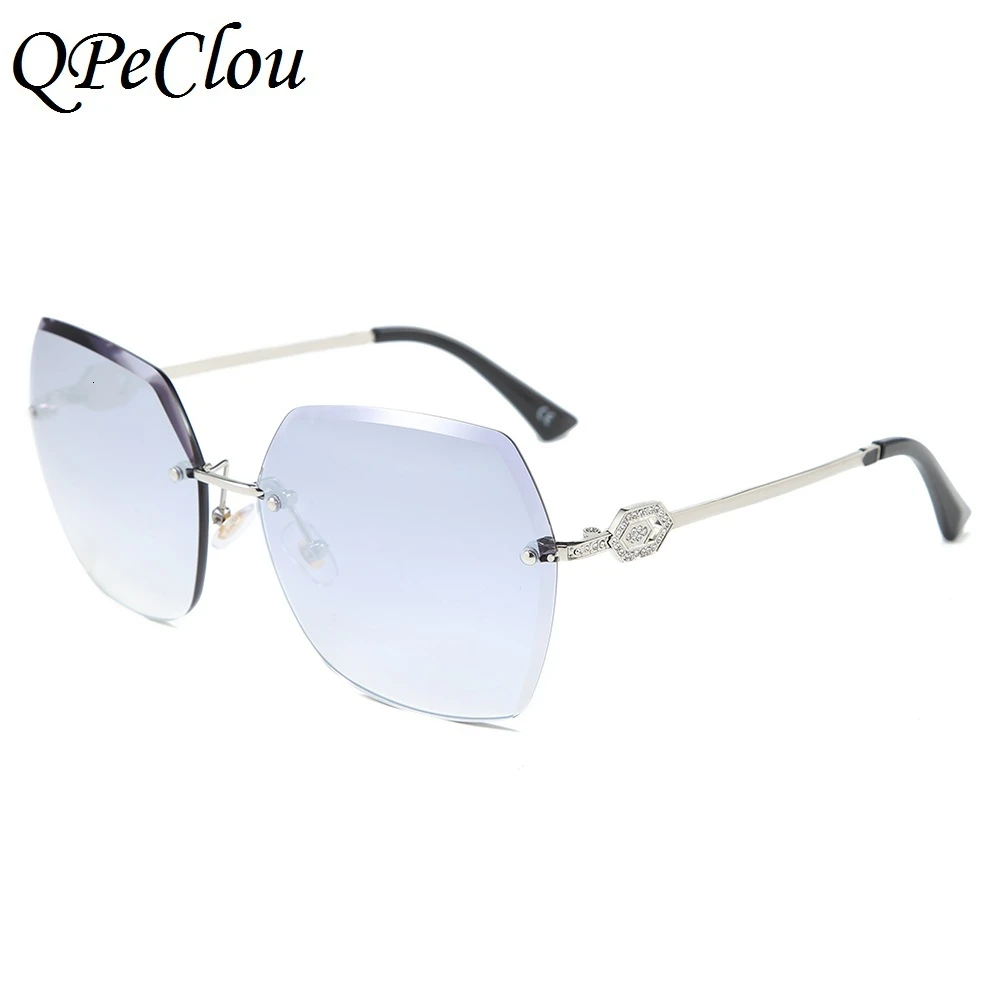 QPeClou, брендовые, без оправы, квадратные солнцезащитные очки для женщин, роскошные, с алмазной огранкой, солнцезащитные очки для женщин, градиентные Оттенки для женщин, Oculos De Sol - Цвет линз: Silver1010