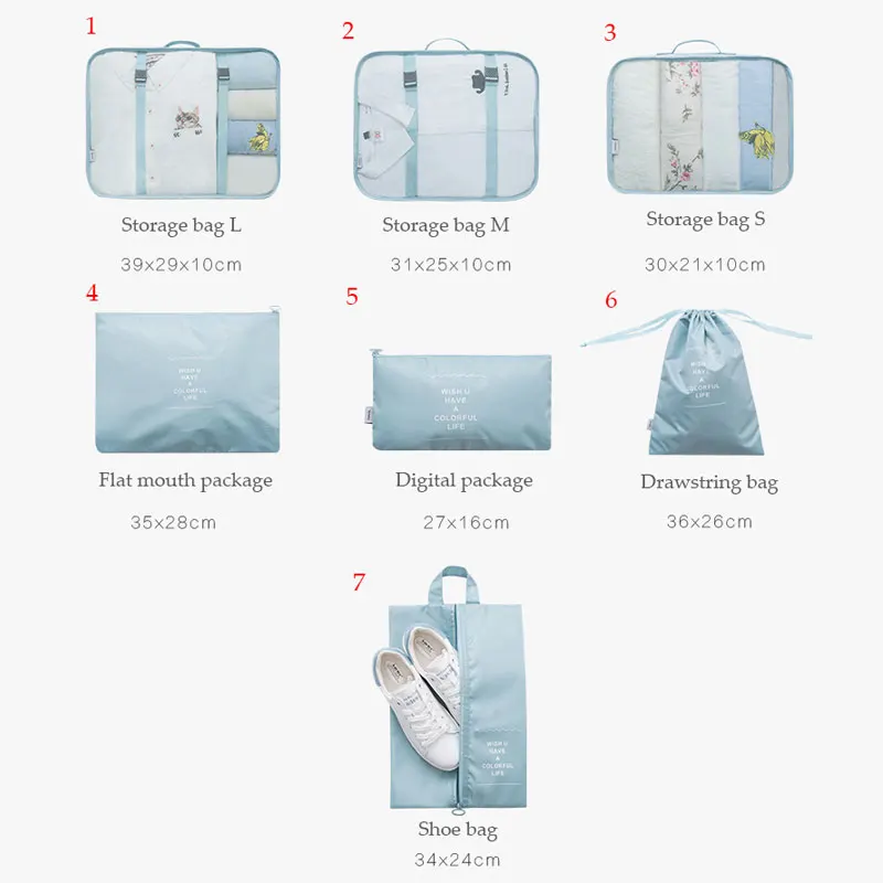 7 шт./компл. Набор кубиков для упаковки одежды дорожные Органайзеры хранения