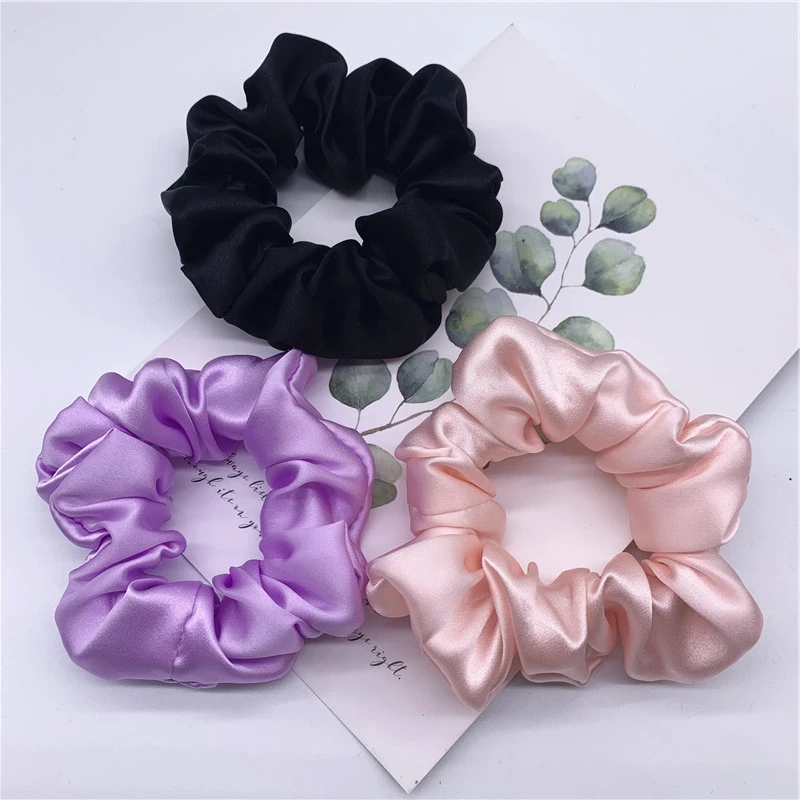 100% Pure Silk Hair Scrunchie Width 3.5cm Hair Ties Band Girls Ponytail Holder Luxurious Colors Sold by one pack of 3pcs claw hair clips