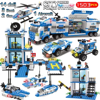 

City Police Series Station Truck Building Blocks Compatible with City Car Boat Helicopter Bricks Toys for Children