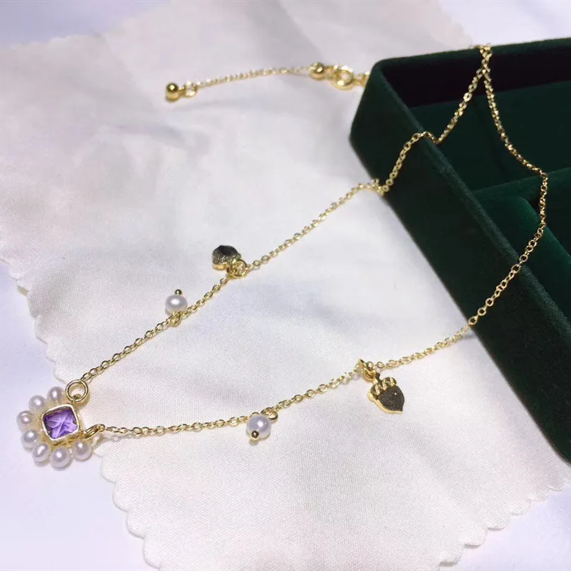 

Butterfly Home Korean-style Amethyst 14k Gold 3-4 round Glare Virgine Pearl Necklace Syjs61n61ge
