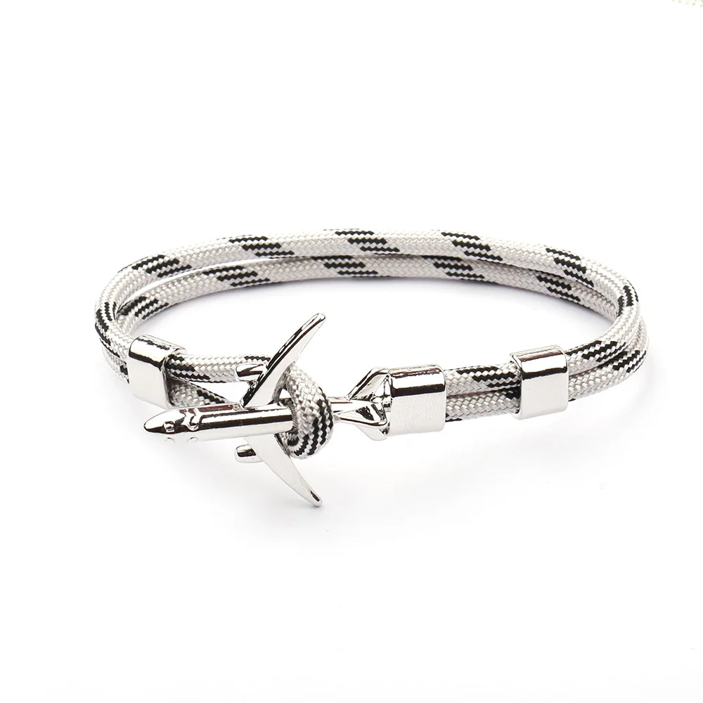 Fashion Braided Bracelets Men Charm Rope Chain Airplane Anchor Bracelet Male Women Air Plane Style Braided Bracelet Sport Hook (19)