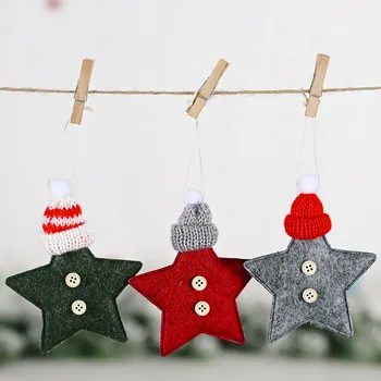 

Knitted Hat Five-pointed Star Pendant Creative New Red Tree Christmas Felt Pendant Children DIY Handmade Felt Xmas Decoration