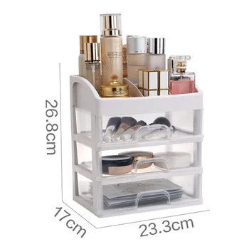 

Makeup Storage Box Cosmetic Stationery Container Drawer Desktop Transparent White Table Organiser Holder
