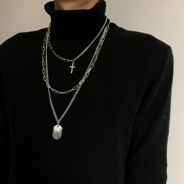 New Fashion Stainless Steel Multilayer Hip Hop Long Chain Necklace For Women Men Jewelry Punk Rabbit Cross Pendant Necklace