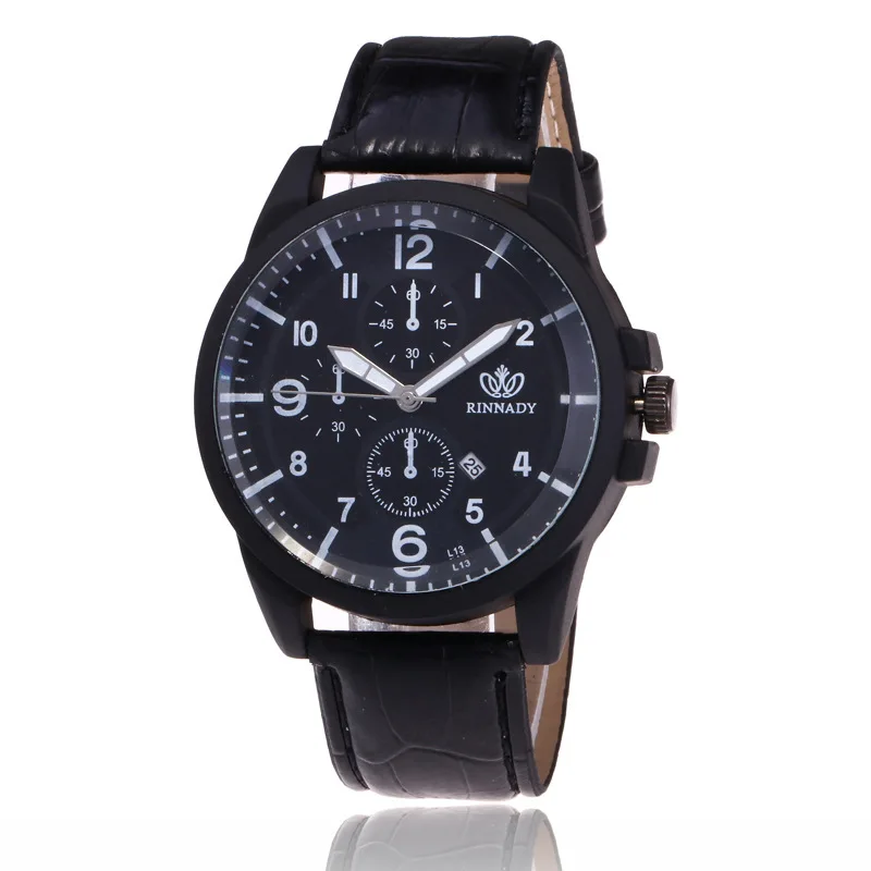 

Hot Slub Leather Belt Men's Watch Thick Glass Three-Eyed with Numbers Measuring with Calendar Quartz Watch