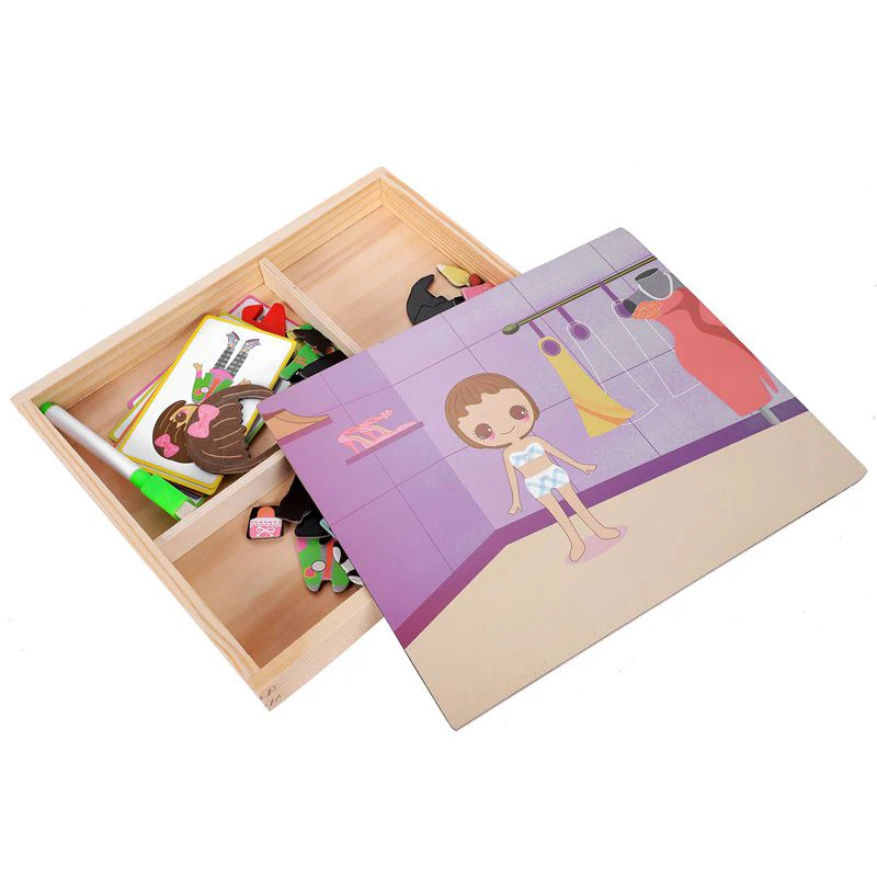 MWZ magnetic fun jigsaw children wooden puzzle board box pieces games cartoon educational drawing baby toys for girls boys, Vari