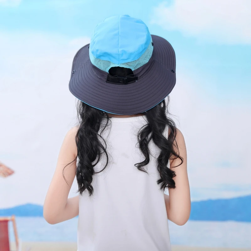 Kids Girls Ponytail Summer Sun Hat Wide Brim UV Protection Bucket Cap Women Outdoor Wide Brim Foldable Safari Fishing Cap New