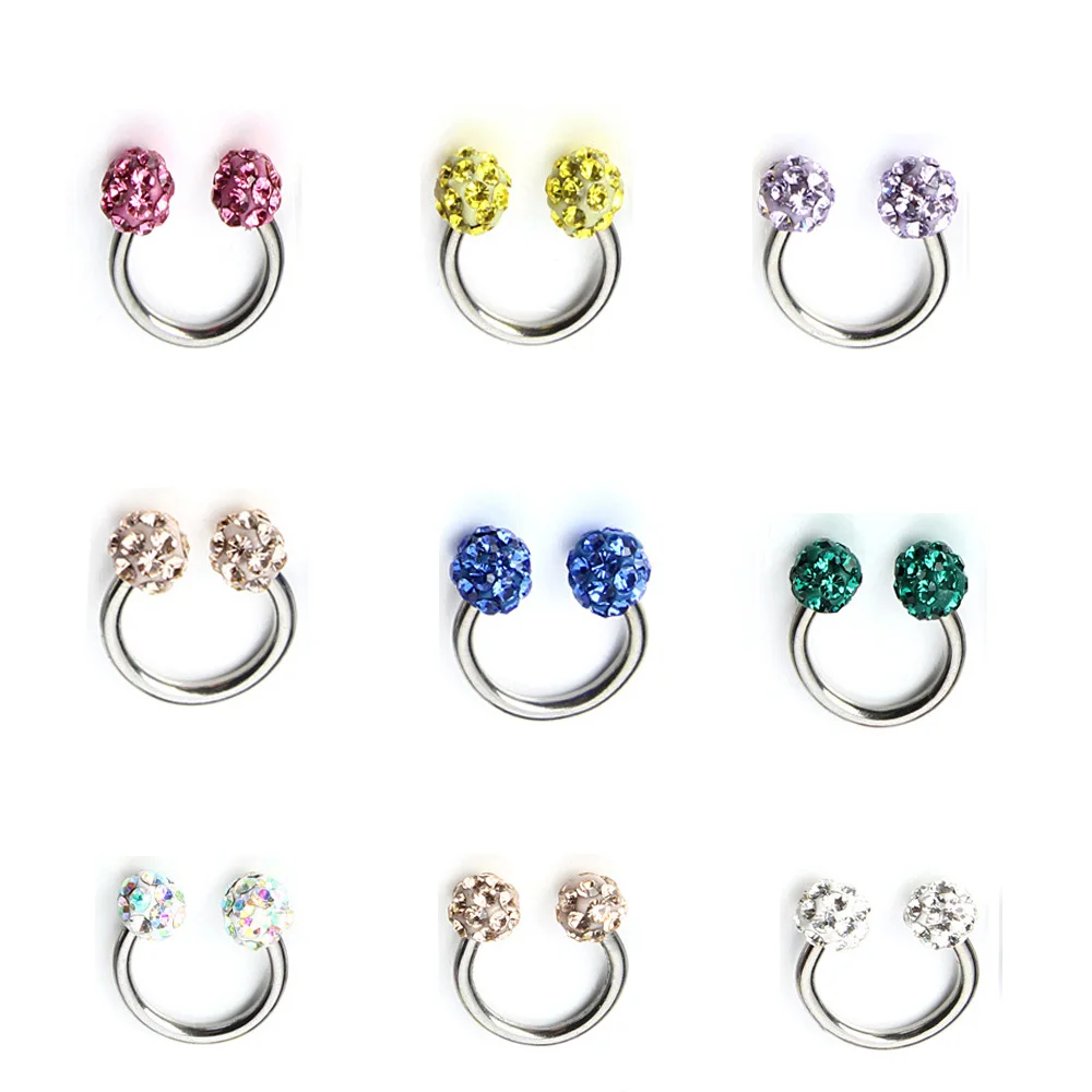 

1PCS Surgical Steel Ear Piercing Crystal Ball Ear Cartilage Tragus Helix Earring Stud Nose Septum Hoop Rings Horseshoe
