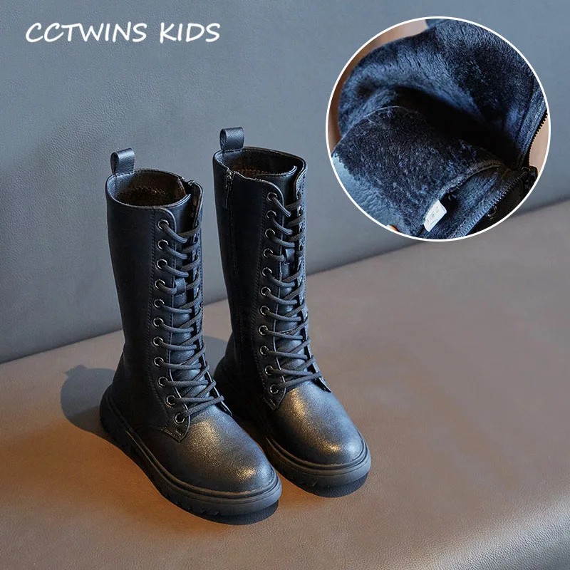 Thin Black CCTWINS/детская обувь; коллекция года; зимняя детская обувь из искусственной кожи; брендовые высокие ботинки для маленьких девочек; брендовые черные теплые ботинки для малышей; HB063 - Цвет: Thin Black