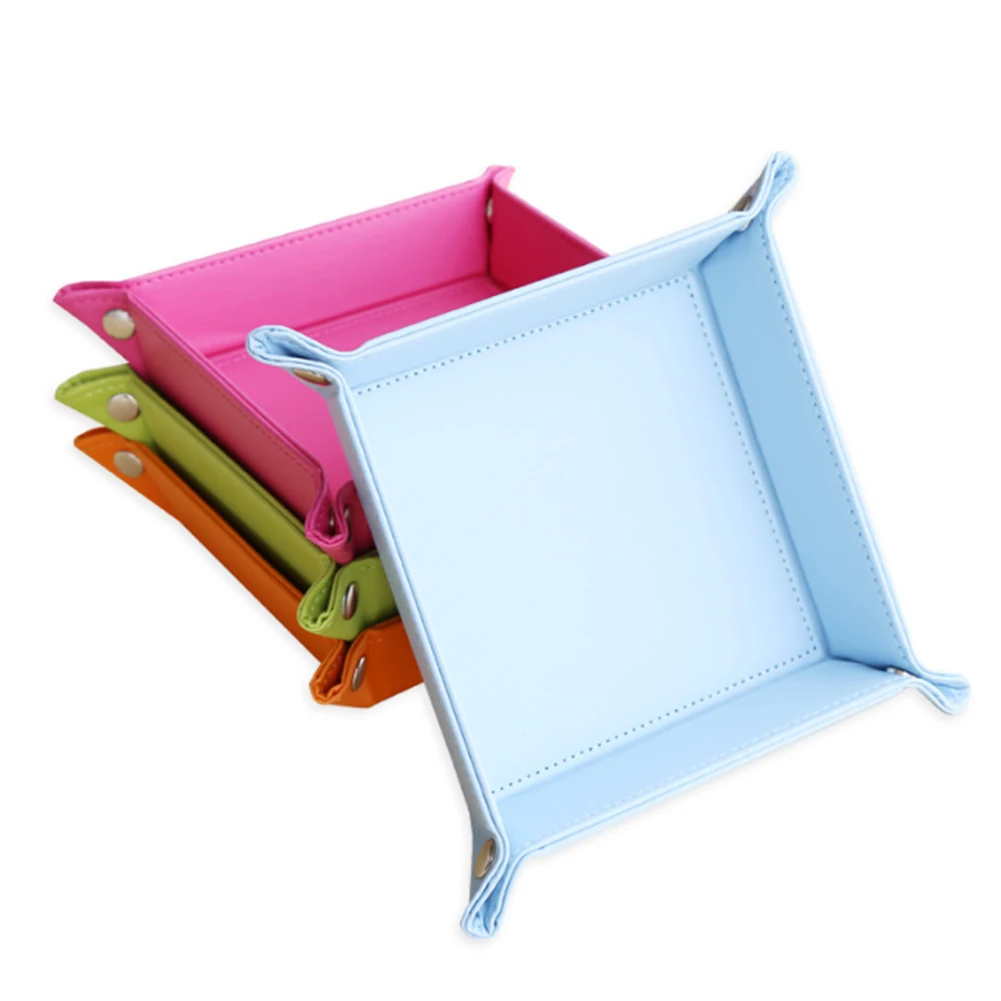 

PU Leather Office Foldable Storage Box Sundries Sorting Stand Large Capacity Tray Dice Key Wallet Coin Boxes Desktop Organizer