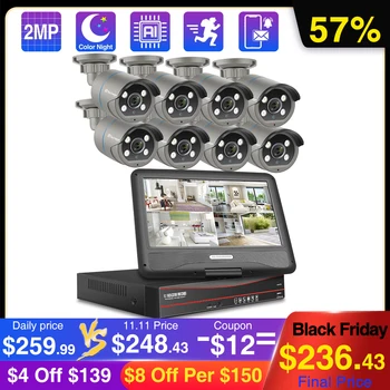 

Techage 8CH 1080P HD POE IP Camera 10" LCD Monitor NVR Kit CCTV Security System 2 Way Audio Human Detection Outdoor Surveillance