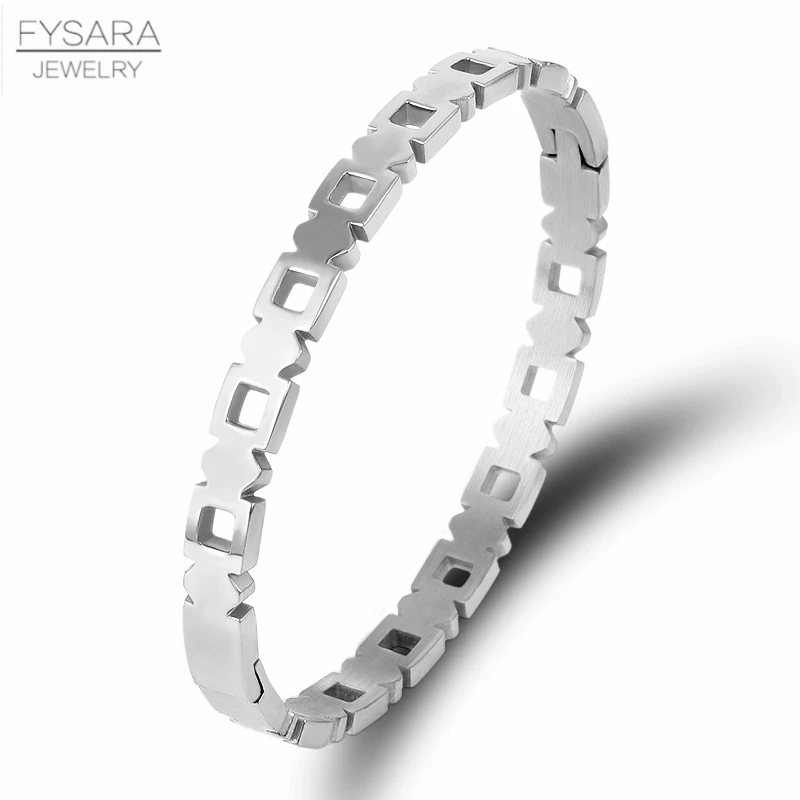 Steel color FYSARA, геометрический полый Золотой Серебряный браслет для женщин, ювелирный браслет в стиле панк, Браслет-манжета из нержавеющей стали, роскошные брендовые аксессуары - Окраска металла: Steel color