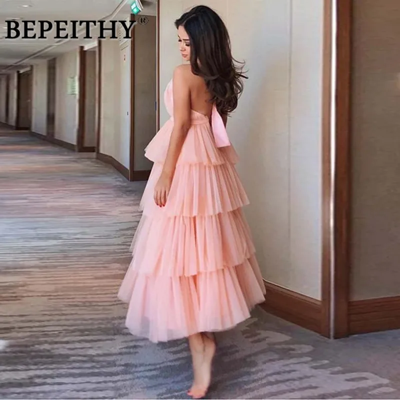 BEPEITHY/ бальное платье с бретелькой на шее; длинное вечернее платье; vestido de festa; Новинка; длина по щиколотку; платья для выпускного вечера - Цвет: Розовый