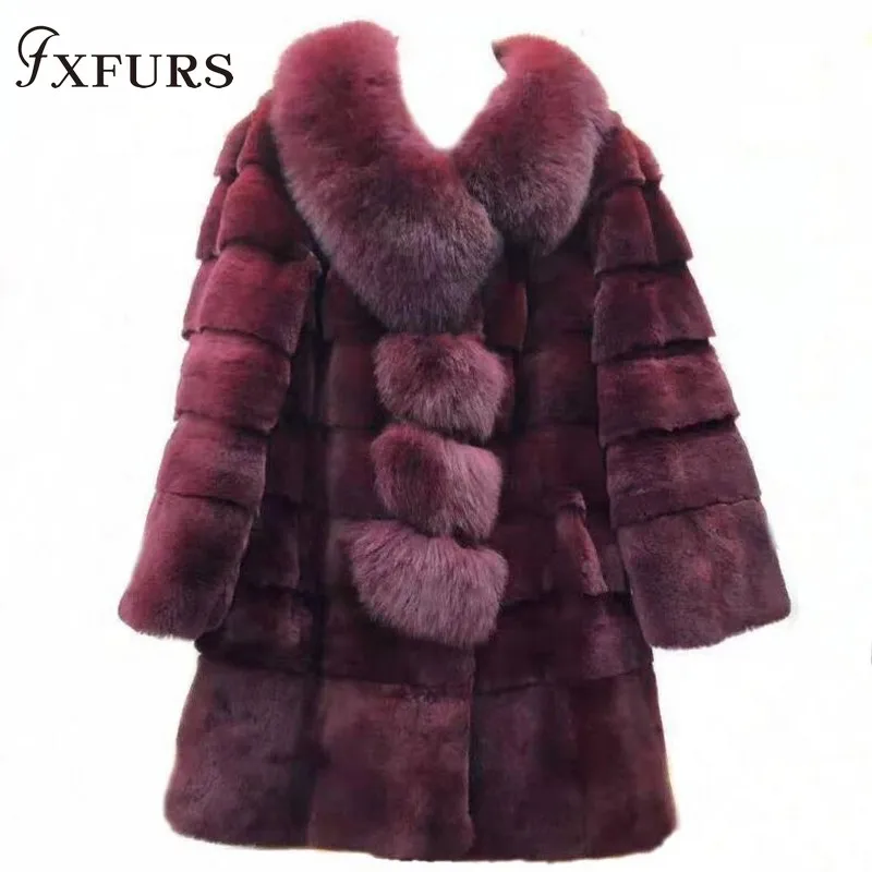 FXFURS/Новинка 2020 зимние теплые шубы из меха кролика рекс с воротниками лисьего