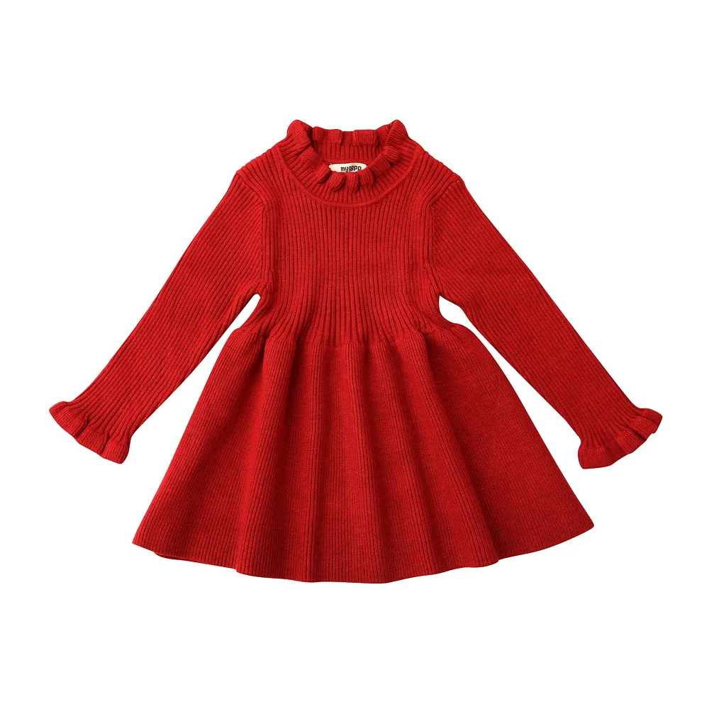 0-6Y Infant kids Baby Girl Long Sleeve Solid Color Knitting Dress One Pieces Warm Autumn Winter Clothes | Детская одежда и обувь