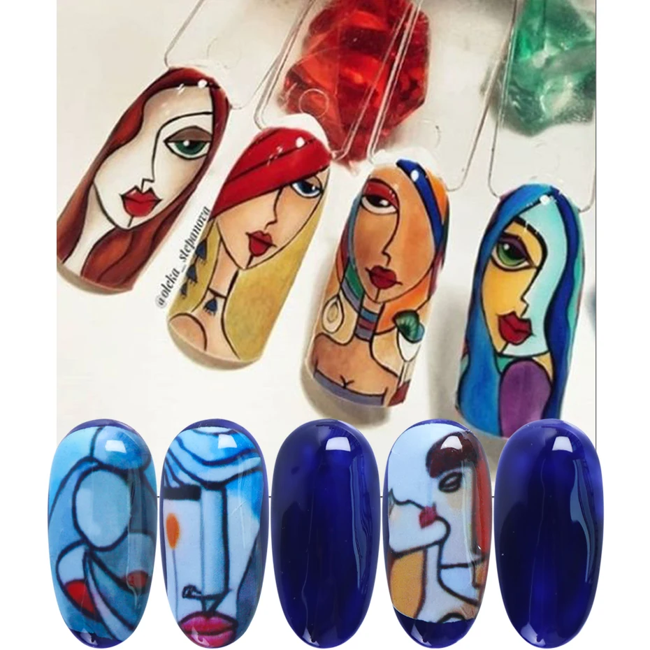 1pc Abstract Face Nail Water Stickers Decals Colorful Beauty Cool Girls Slider Charming New Year Decorations LYSTZ906-921