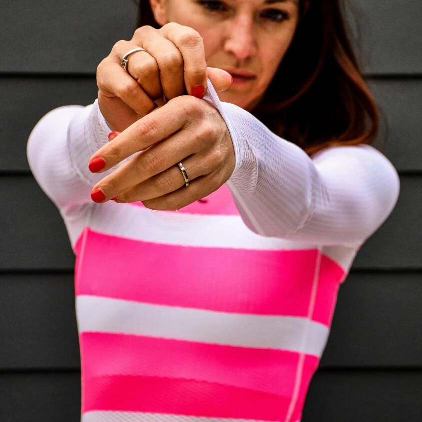 Pink white Long Sleeve base 2020 breathable Stripes Women race fit Italian technical This is Cambridge Ticcc cycling base layer