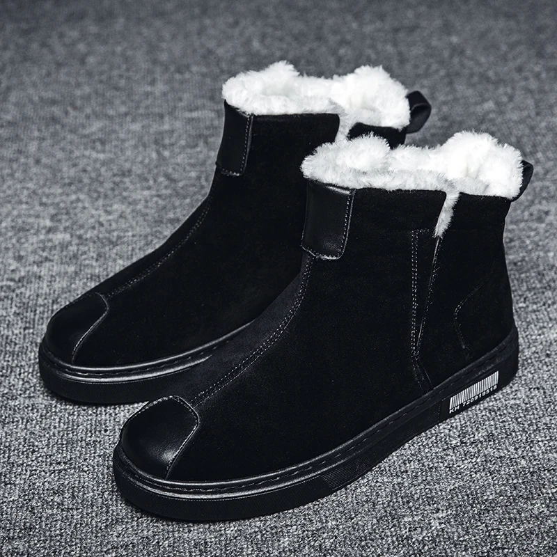 Brand Winter Boots Plush Snow Boots Men Super Warm Outdoor Black Men's Round Toe Slip-On Comfortable Casual Flat Shoes