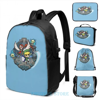 

Funny Graphic print Zelda Wind Waker Earth Temple USB Charge Backpack men School bags Women bag Travel laptop bag