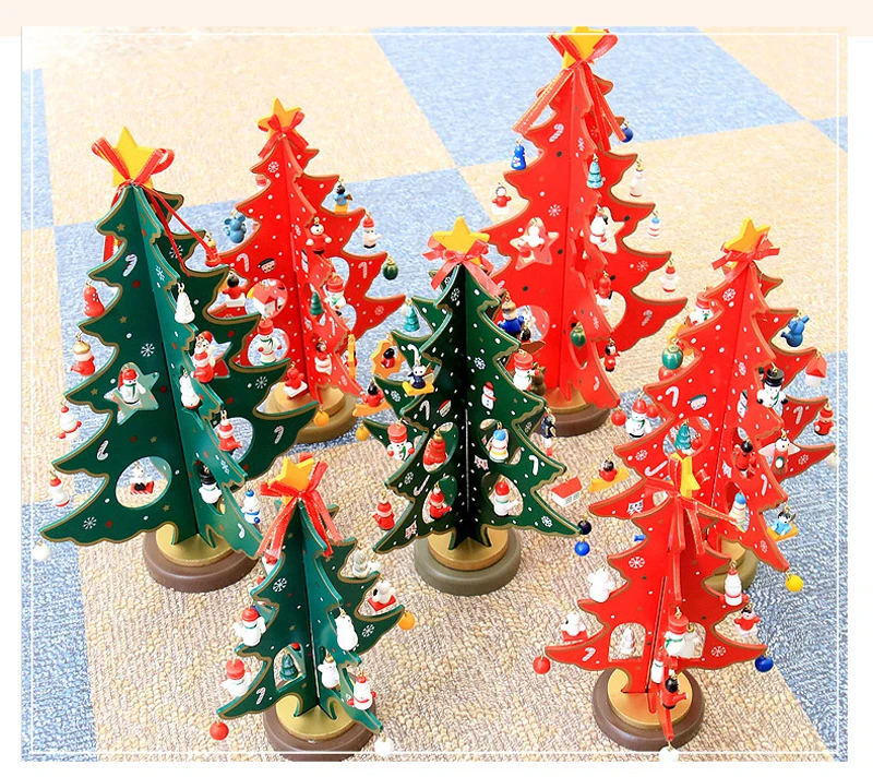 Mini Christmas Tree Holiday Decor Colorful Double Wood  Xmas Tree New Year Party Wedding DIY Desktop Home Ornaments 25cm-35cm (7)
