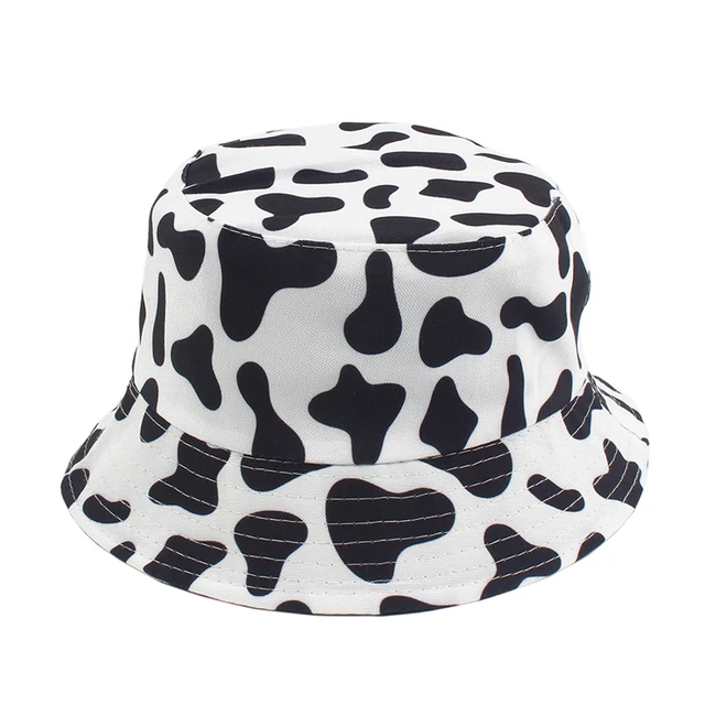 New Fashion Cow Print Hat White Black Bucket Hat Reversible