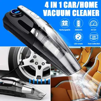 

4-in-1 Portable 5000mPA 120W 12V Car Wet/Dry Auto Vacuum Cleaner with Smart Digital Tire Inflator Pump Pressure Gauge LED Light