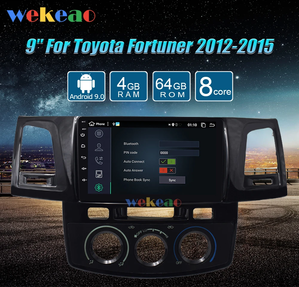 Wekeao сенсорный экран " Android 9,0 Автомагнитола для Toyota Hilux Fortuner Android авто gps навигация 2012