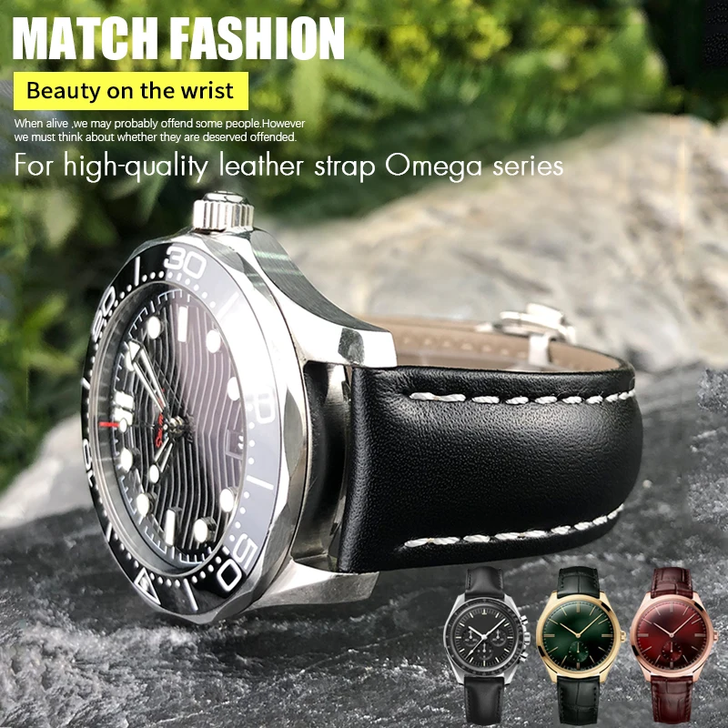 

Hight Quality Leather Watchband 18mm 20mm 22mm Fit for Omega Seamaster 300 De Ville Seiko SKX Rolex Black Blue Brown Watch Strap