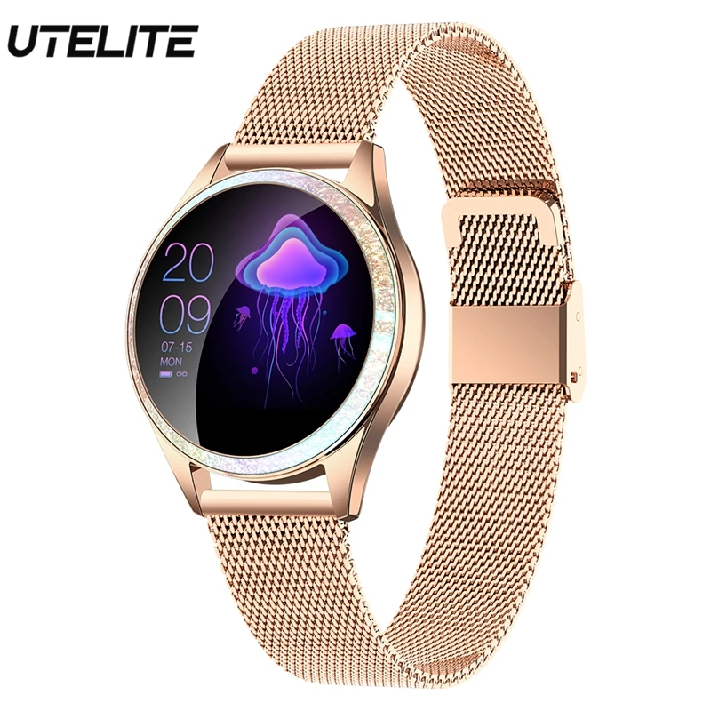 UTELITE KW20 Смарт часы для женщин IP68 водонепроницаемый монитор сердечного ритма кровяного давления браслет Bluetooth Спорт сообщение напоминание группа