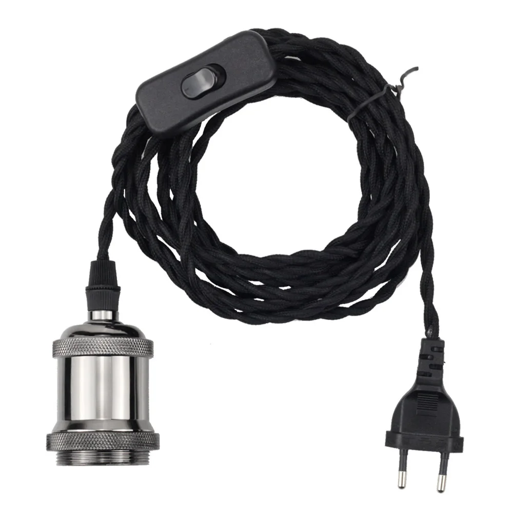 

European Standard Power Cord Twisted Pair Plug Lamp Holder Aluminum Lamp Rotating Ring Retro Metal Fittings E27 Edison Screw