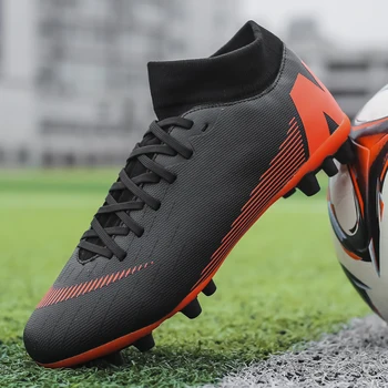 

Men Football Soccer Shoes 2019 New Leather High Top Soccer Cleats Sneaker Broken nail & high-top spiked football shoes