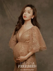 2023 NEW Sparkly Sequence Tulle Maternity Gown Dress Prom Party Dresses For Photo Shoot Photography Prop