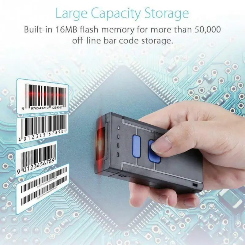 

Bluetooth Computer Fast Payment Portable Battery Powered Reader Wireless Mobile Mini Pocket Led Handheld Barcode Scanner