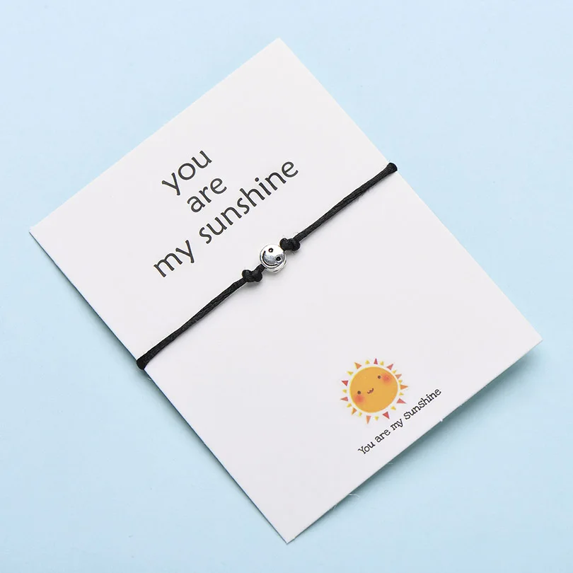 IYOE Wish Card You Are My Sunshine, крошечные браслеты с улыбающимся лицом для женщин, мужчин, детей, винтажный браслет дружбы с красной нитью, парные - Окраска металла: 1